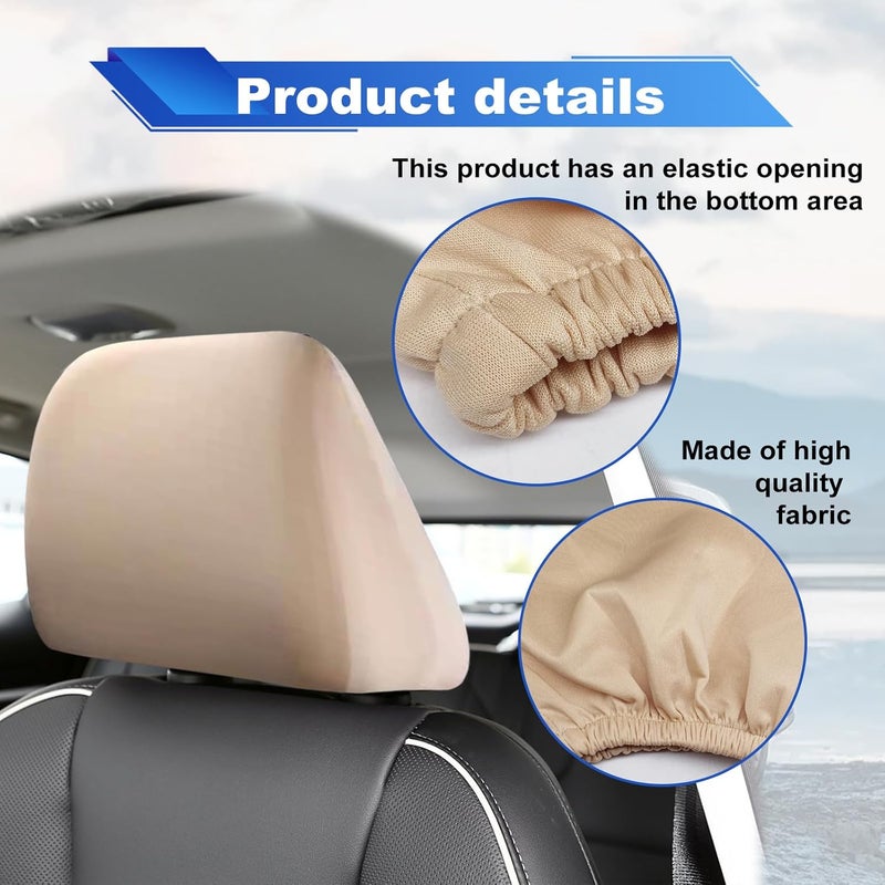 stymart غطاء مسند رأس مقعد السيارة 2 قطعة، أغطية مسند رأس عالمية مضادة للأوساخ، غطاء واقي ناعم لمسند رأس السيارة، ملحقات زخرفية واقية، للسيارات، الفانات، الشاحنات (بيج) - Image 2